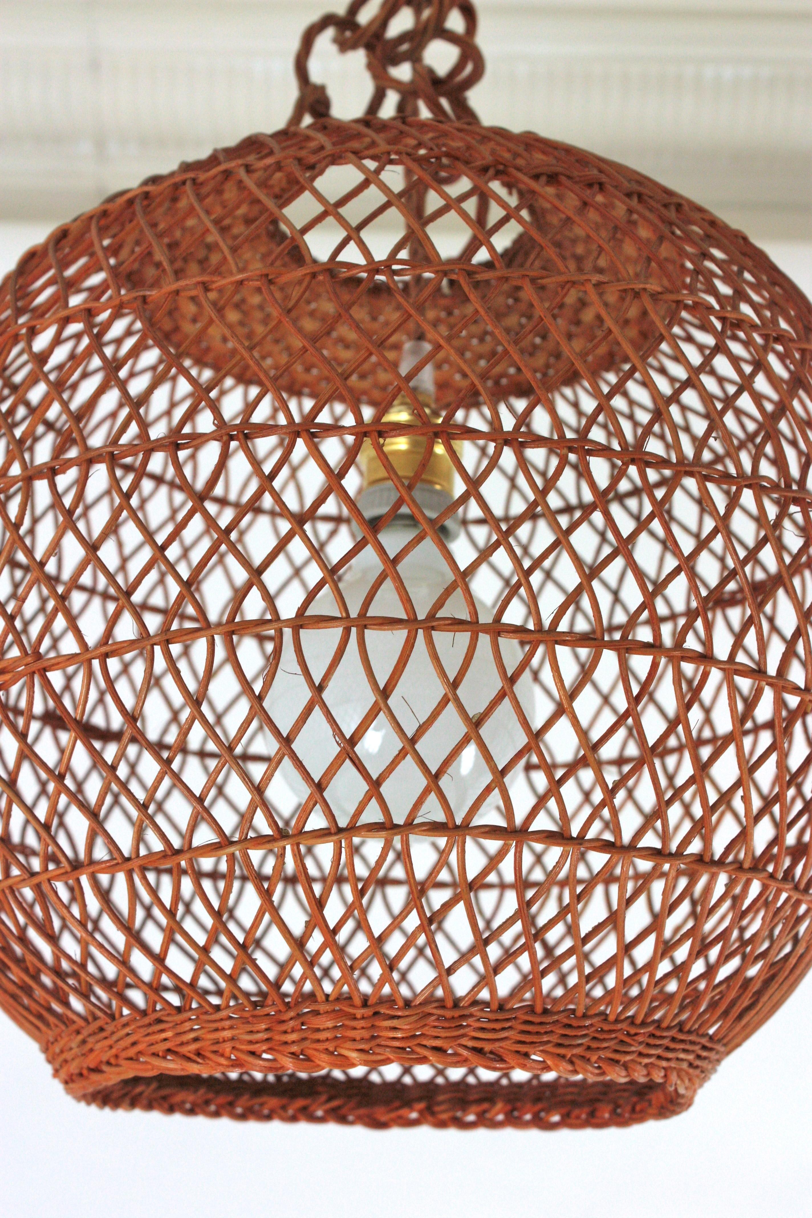 Spanish Handwoven Wicker Rattan Globe Pendant Light / Lantern For Sale 1