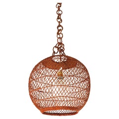 Spanish Handwoven Wicker Rattan Globe Pendant Light / Lantern