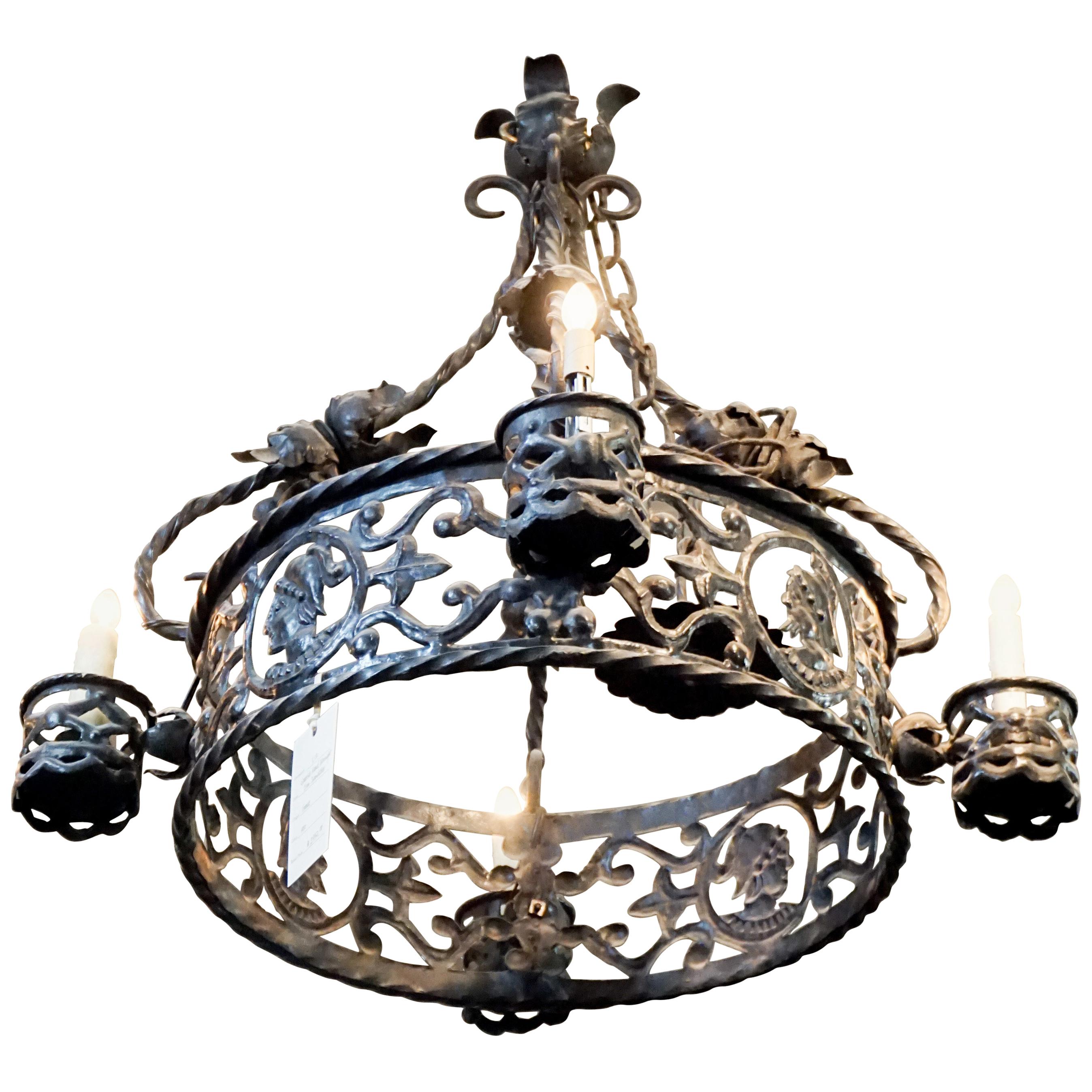 Spanish Handwrought Iron Chandelier, circa 1910