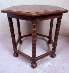 Spanish Hexagonal Wood Side Table with Turned Legs