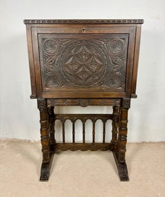 Spanish Highly Carved Wood Cabinet or Bargueño, 20th Century