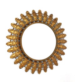 Spanish Hollywood Regency Sunburst Mirror in Gilt Iron, 1950s