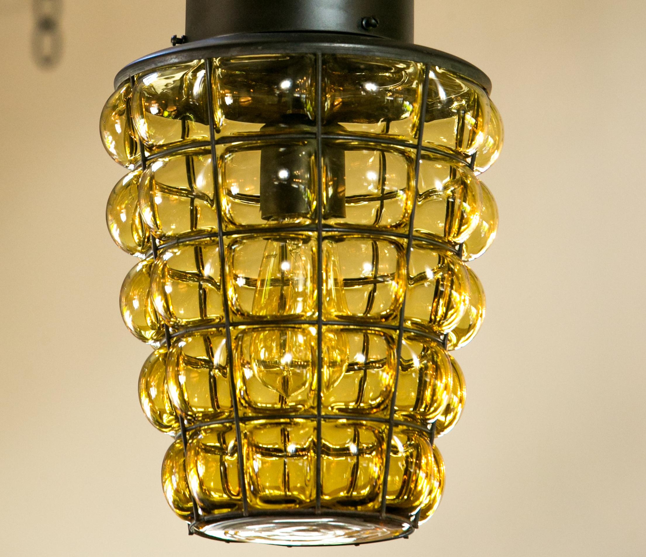 Italian Spanish Honeycomb-Style Caged Glass Lantern For Sale