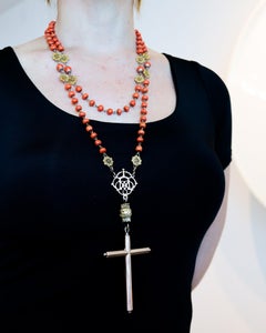 SPANISH-IBERIAN 1780 Coral Rosary In 18Kt Gold With Seed Pearls From Late 18th C