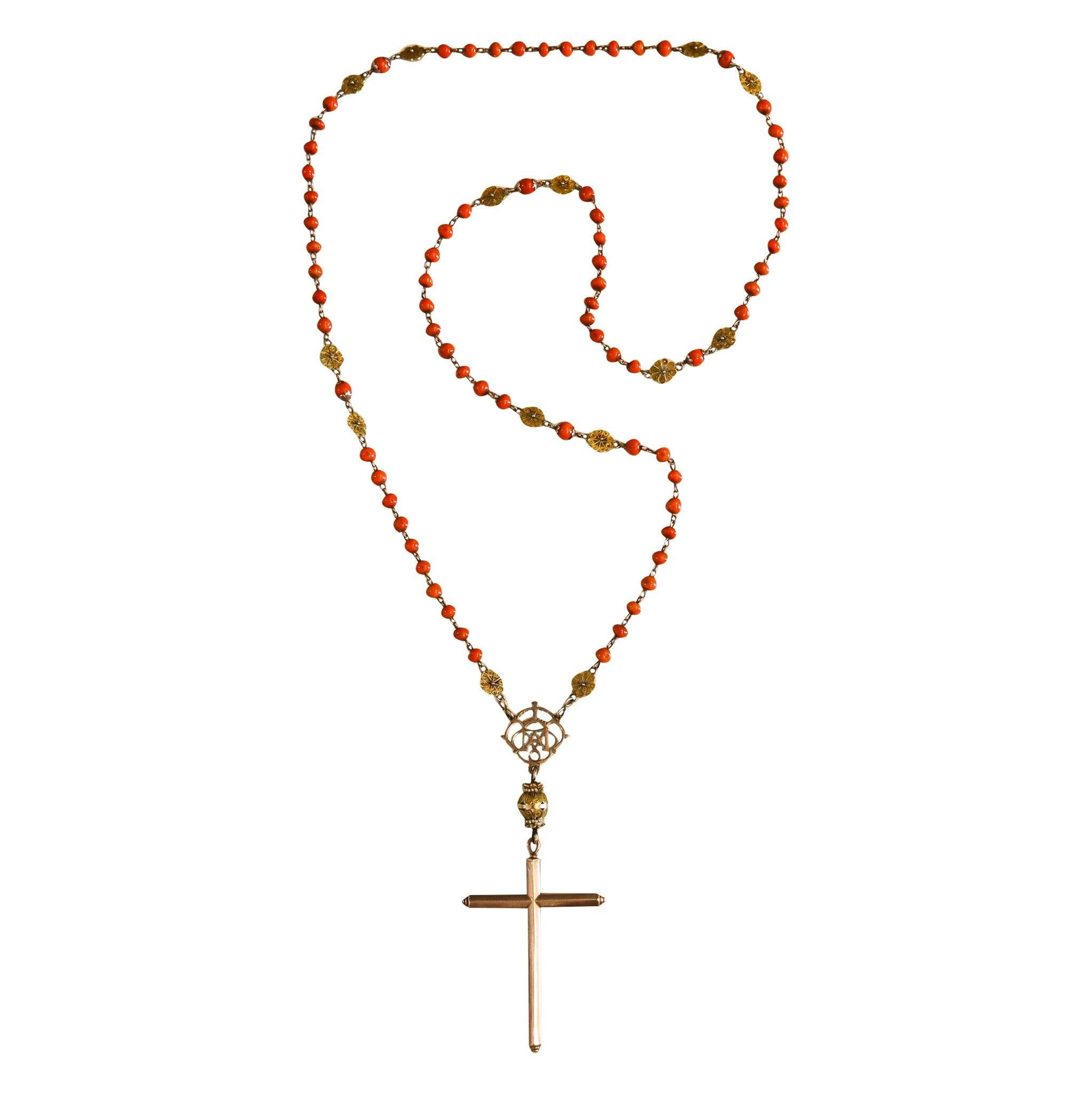 SPANISH-IBERIAN 1780 Coral Rosary In 18Kt Gold With Seed Pearls From Late 18th C 2