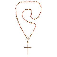 SPANISH-IBERIAN 1780 Coral Rosary In 18Kt Gold With Seed Pearls From Late 18th C