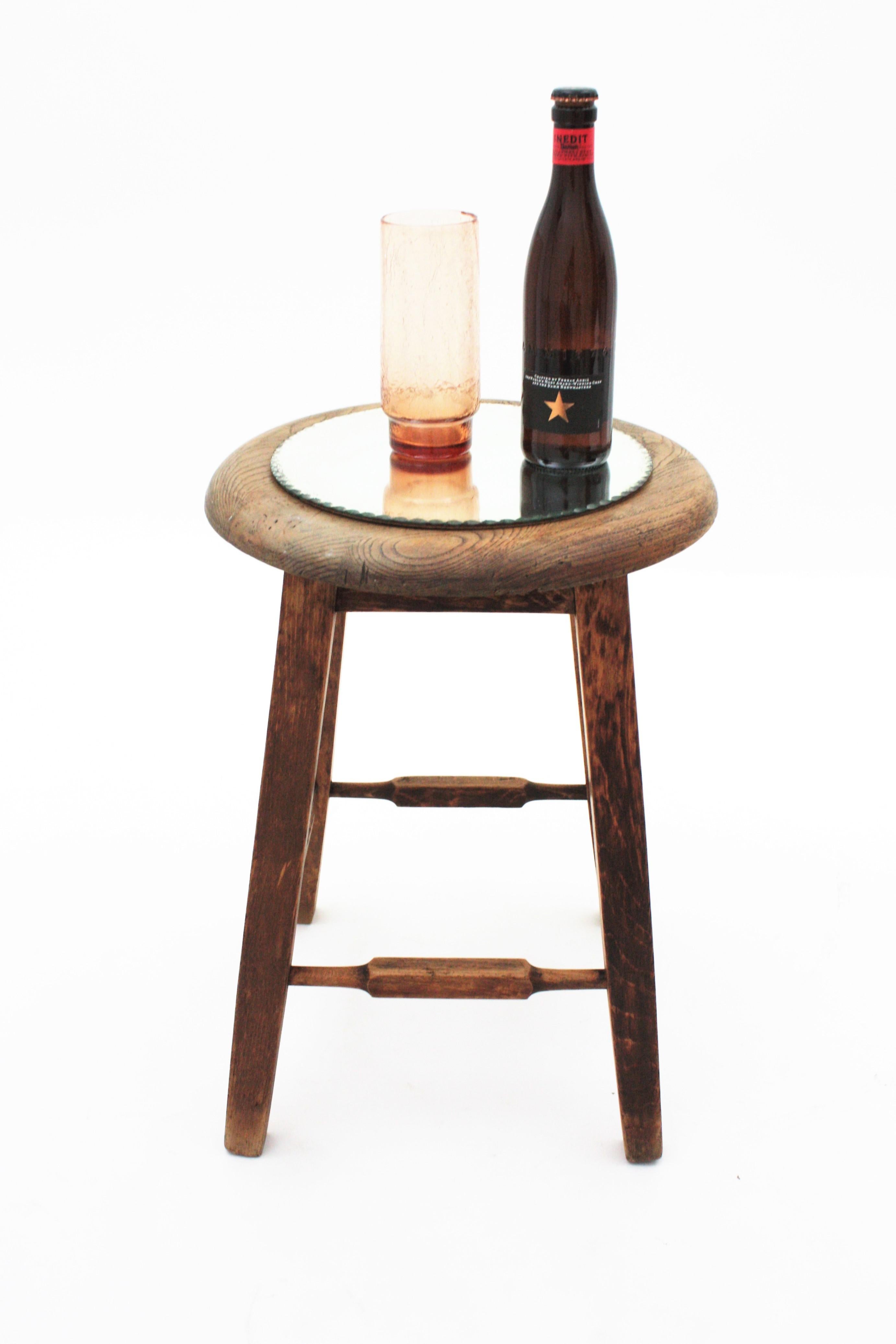 20th Century Spanish Industrial Stool in Oak Wood, 1940s For Sale