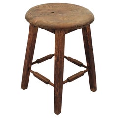 Spanish Industrial Stool in Oak Wood, 1940s