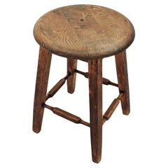 Tabouret industriel espagnol en bois de chêne, années 1940