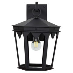 Spanish Influenced Top Cresting Wrought Iron Exterior Lantern Wall Mount