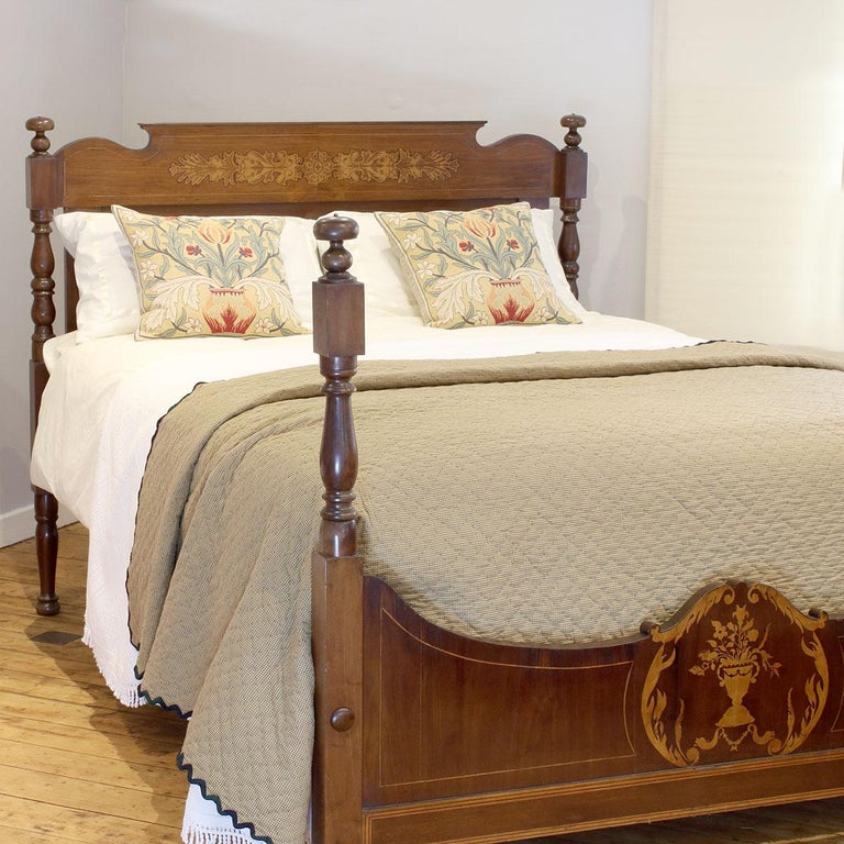 Spanish Inlaid Walnut Antique Bed WK138 at 1stDibs