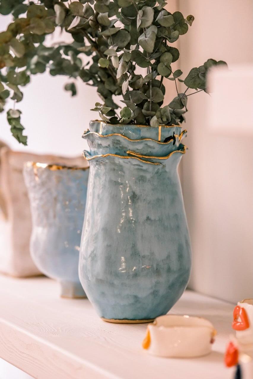 Spanish Inspired Blue Olé Vase by artist - designer Hania Jneid For Sale 3