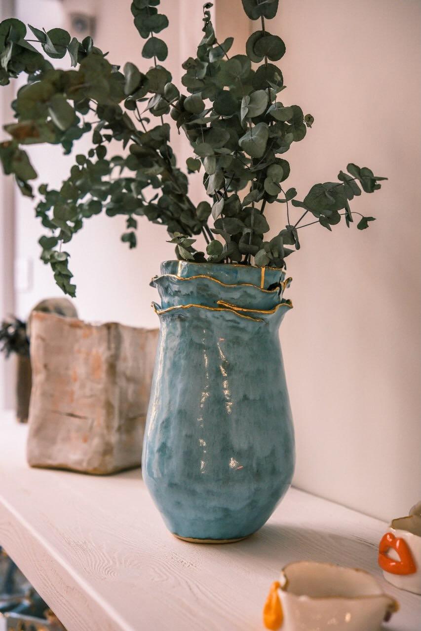 Spanish Inspired Blue Olé Vase by artist - designer Hania Jneid For Sale 4