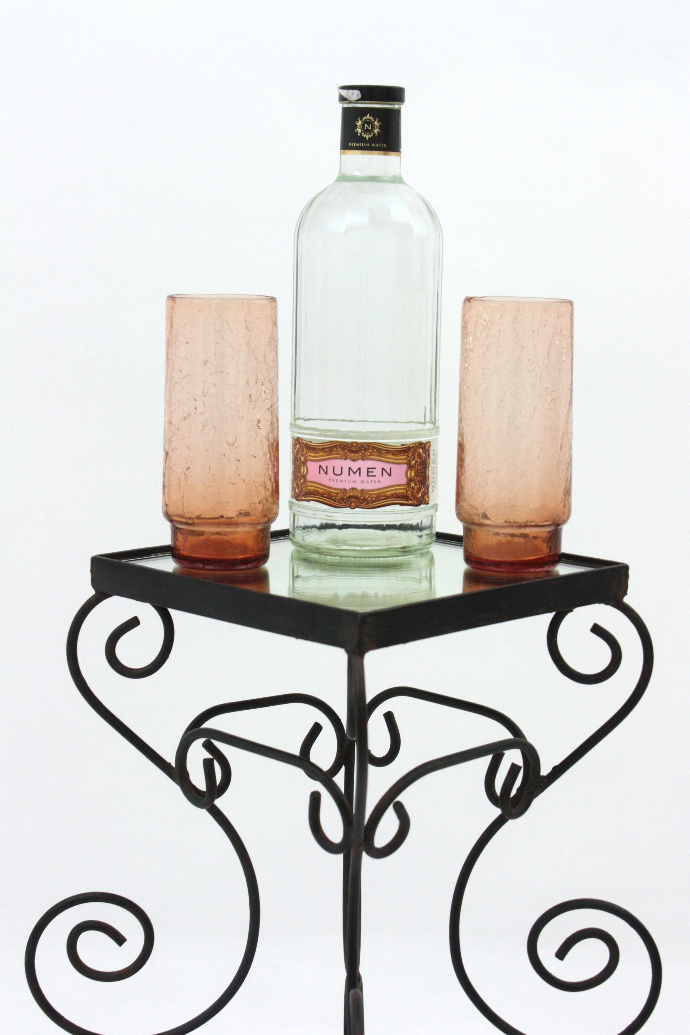 Spanish Iron and Brass Drinks Table or Side Table with Mirror Top, 1950s For Sale 13
