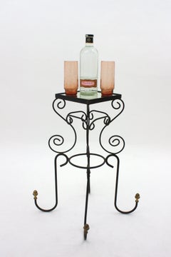 Spanish Iron and Brass Drinks Table or Side Table with Mirror Top, 1950s