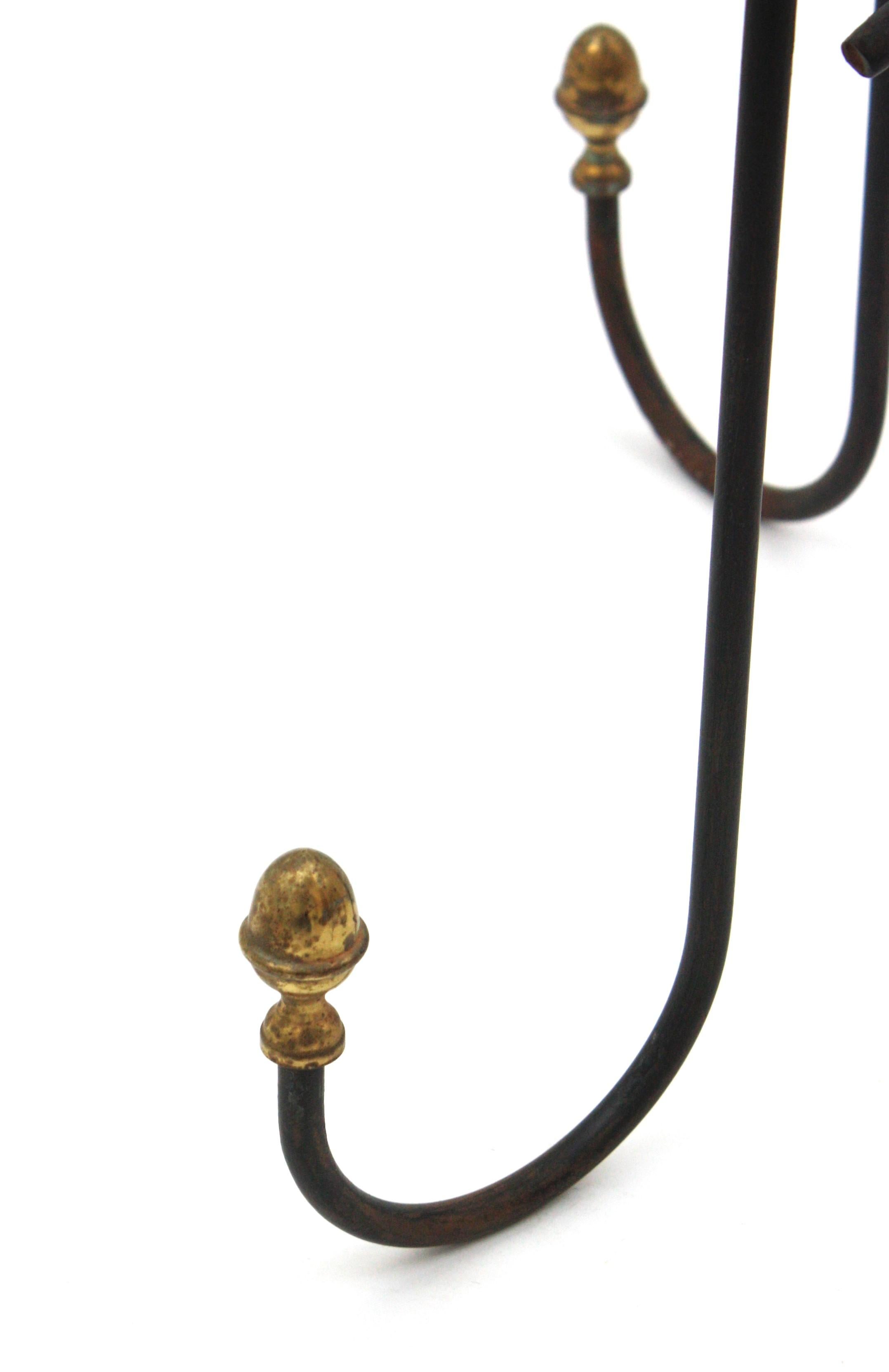 Spanish Iron and Brass Drinks Table or Side Table with Mirror Top, 1950s For Sale 2