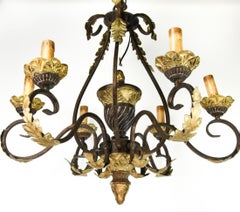 Spanish Iron and Gilt Ornate Chandelier