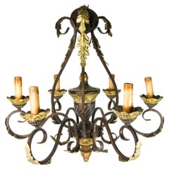 Vintage Spanish Iron and Gilt Ornate Chandelier