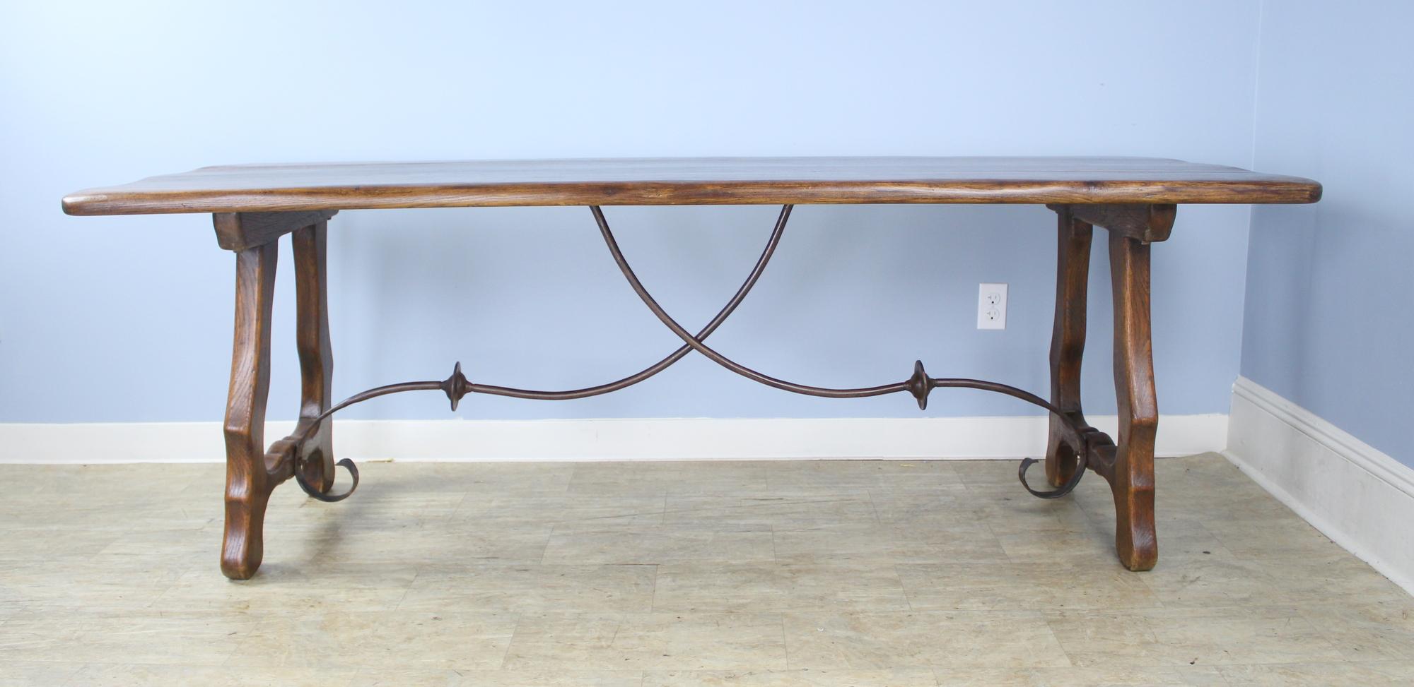 Spanish Iron Based Oak Table In Good Condition In Port Chester, NY