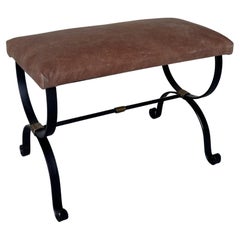 Used Spanish Iron Bench in Brown Leather