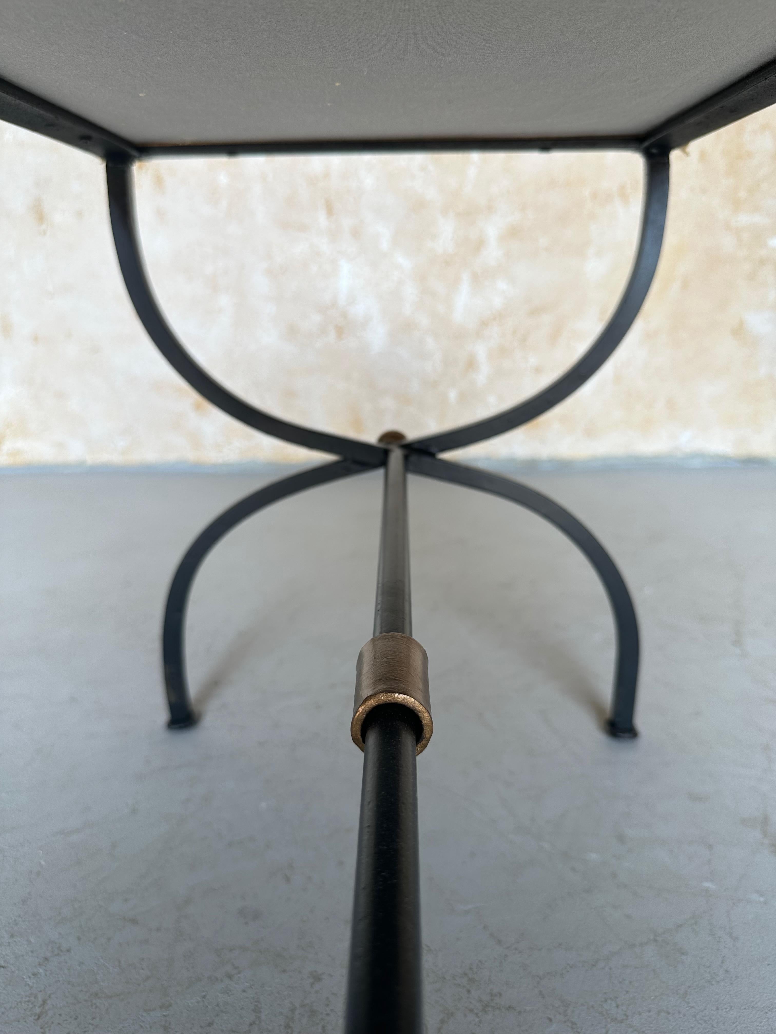 Spanish Iron Bench in Gold Velvet with Bronze and Gold  Base For Sale 6