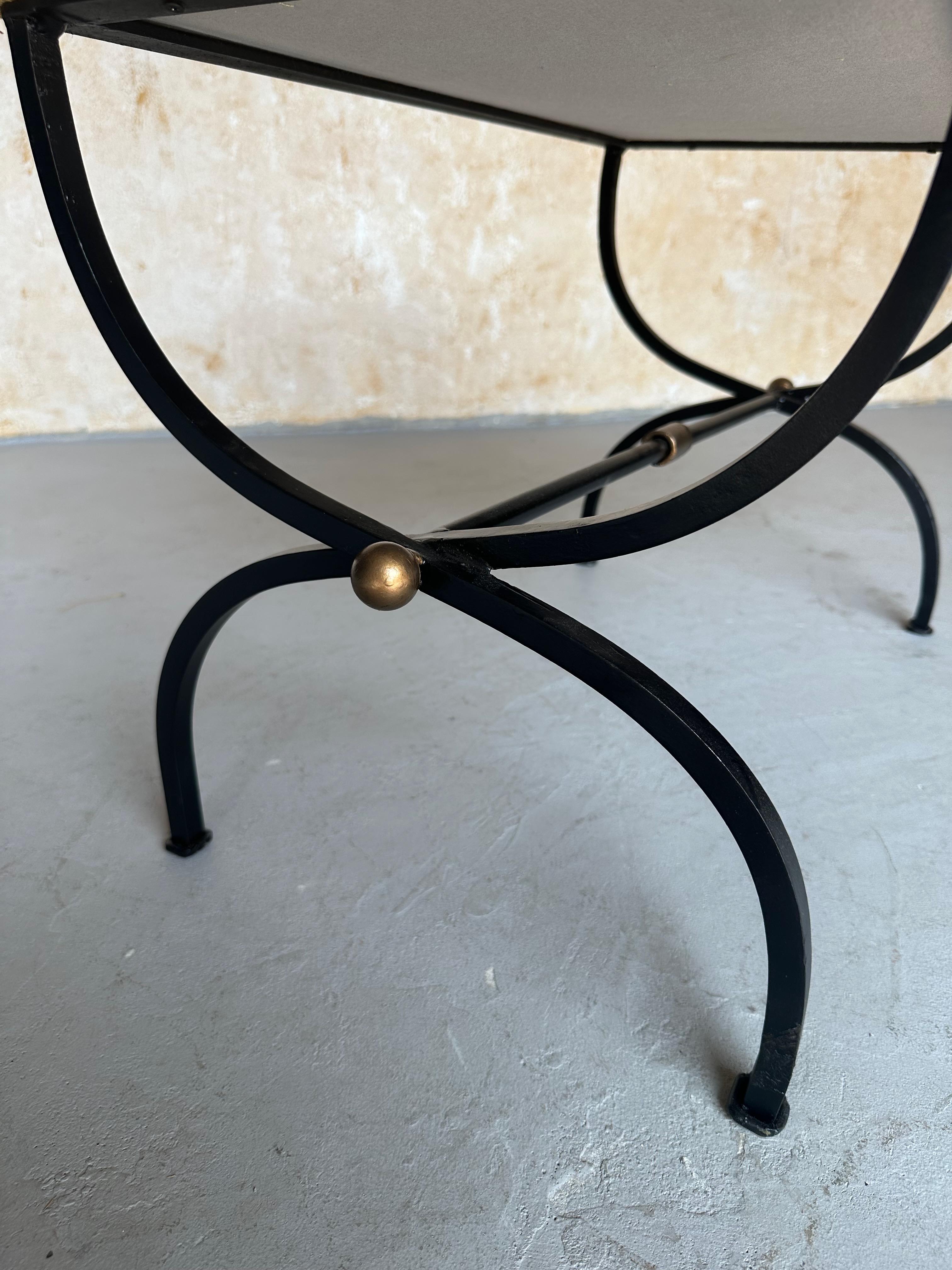 Spanish Iron Bench in Gold Velvet with Bronze and Gold  Base In Good Condition For Sale In Buchanan, NY