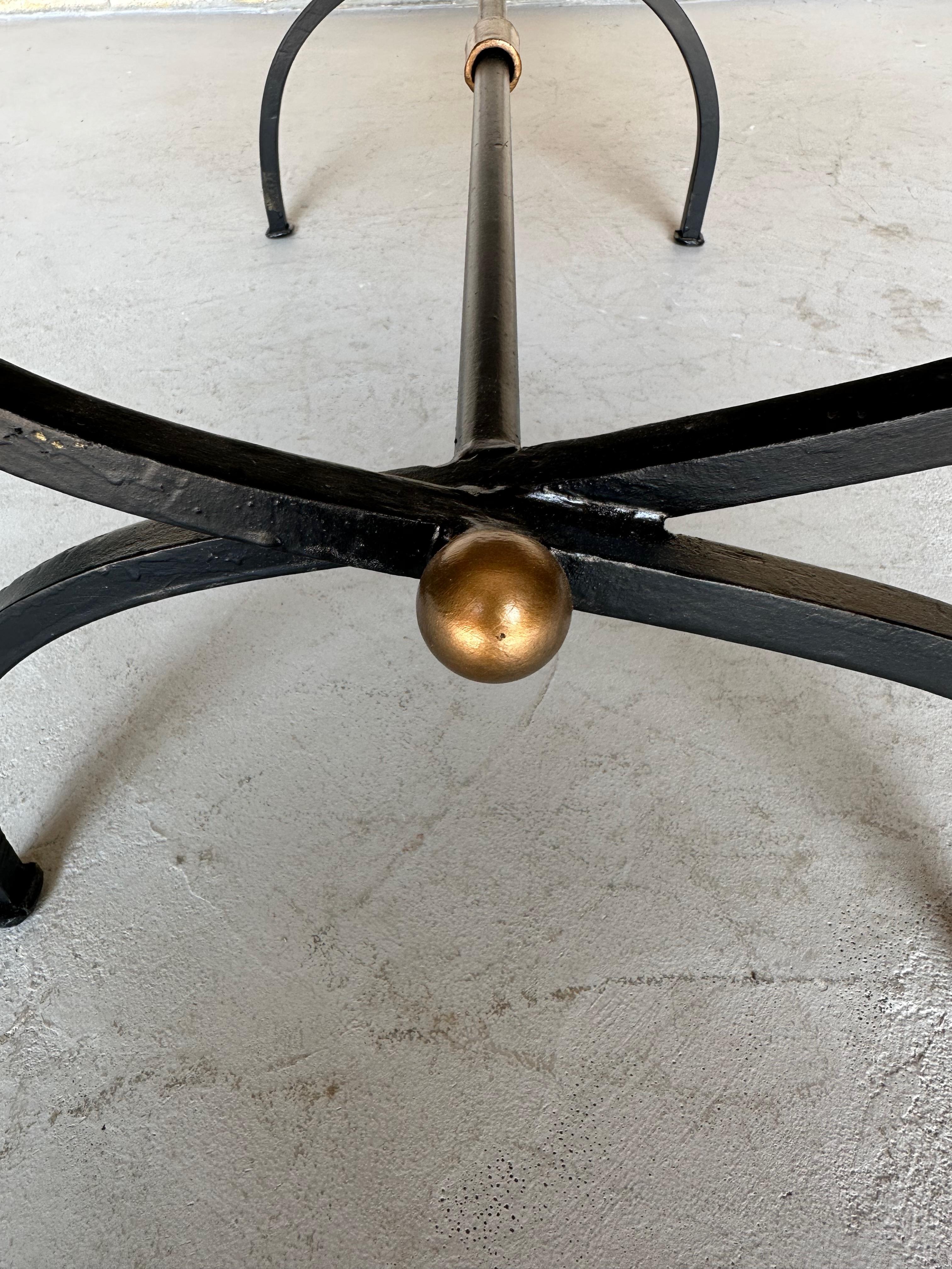 Spanish Iron Bench in Gold Velvet with Bronze and Gold  Base For Sale 3