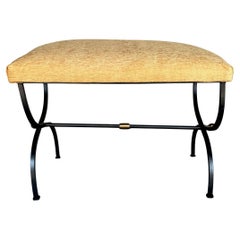 Spanish Iron Bench in Gold Velvet with Bronze and Gold  Base