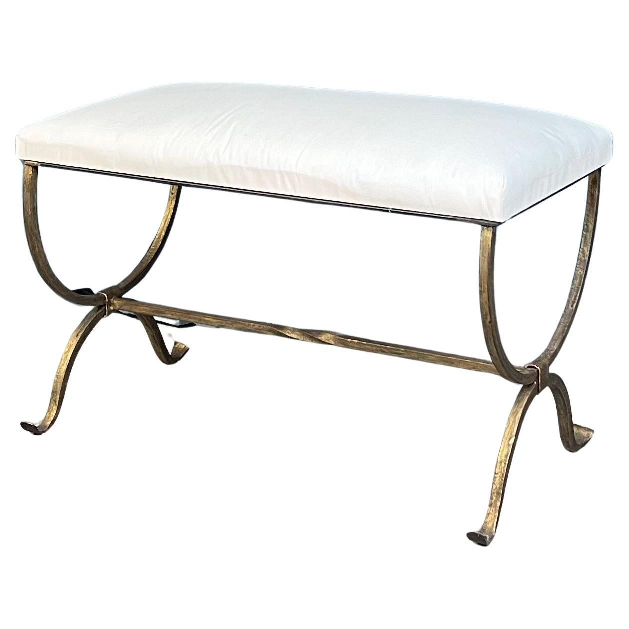 Spanish Iron Bench in Muslin For Sale