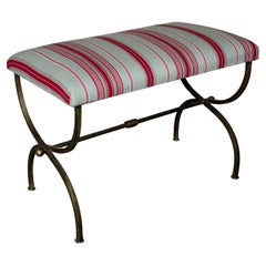Used Spanish Iron Bench in Striped Fabric