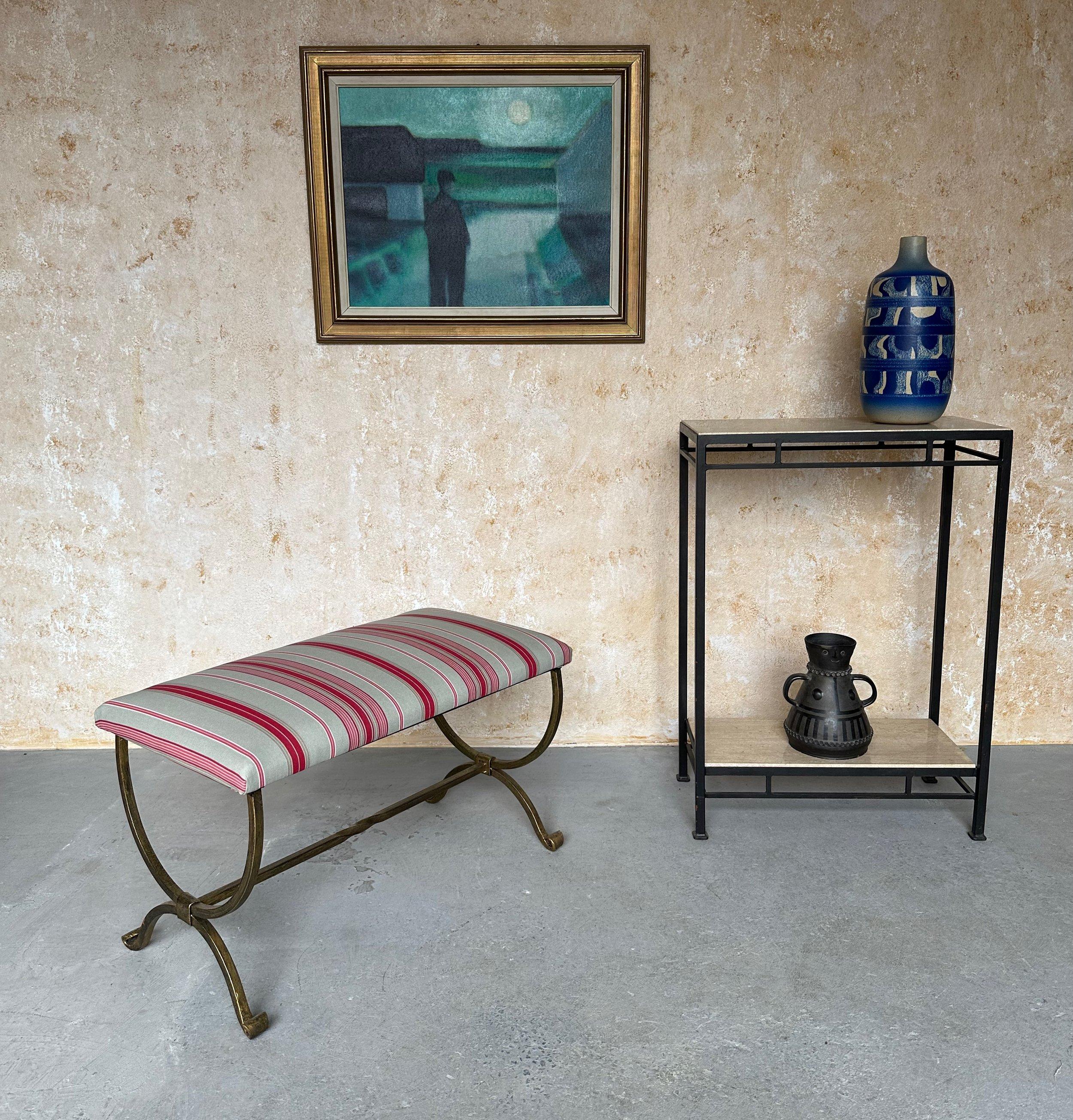 Mid-Century Modern Spanish Iron Bench with Scrolled Legs For Sale