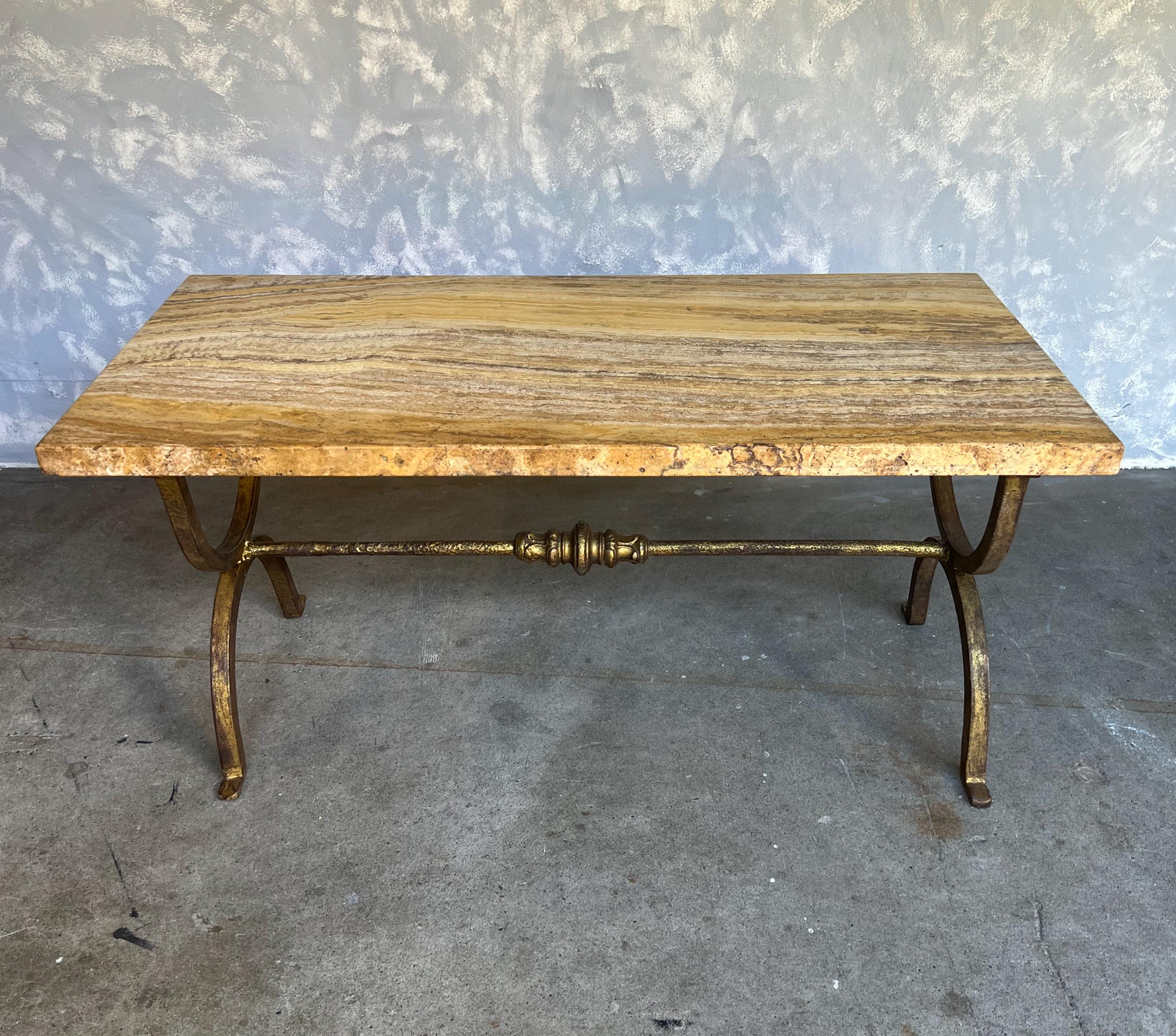 Spanish Iron Coffee Table with Marble Top In Good Condition In Buchanan, NY