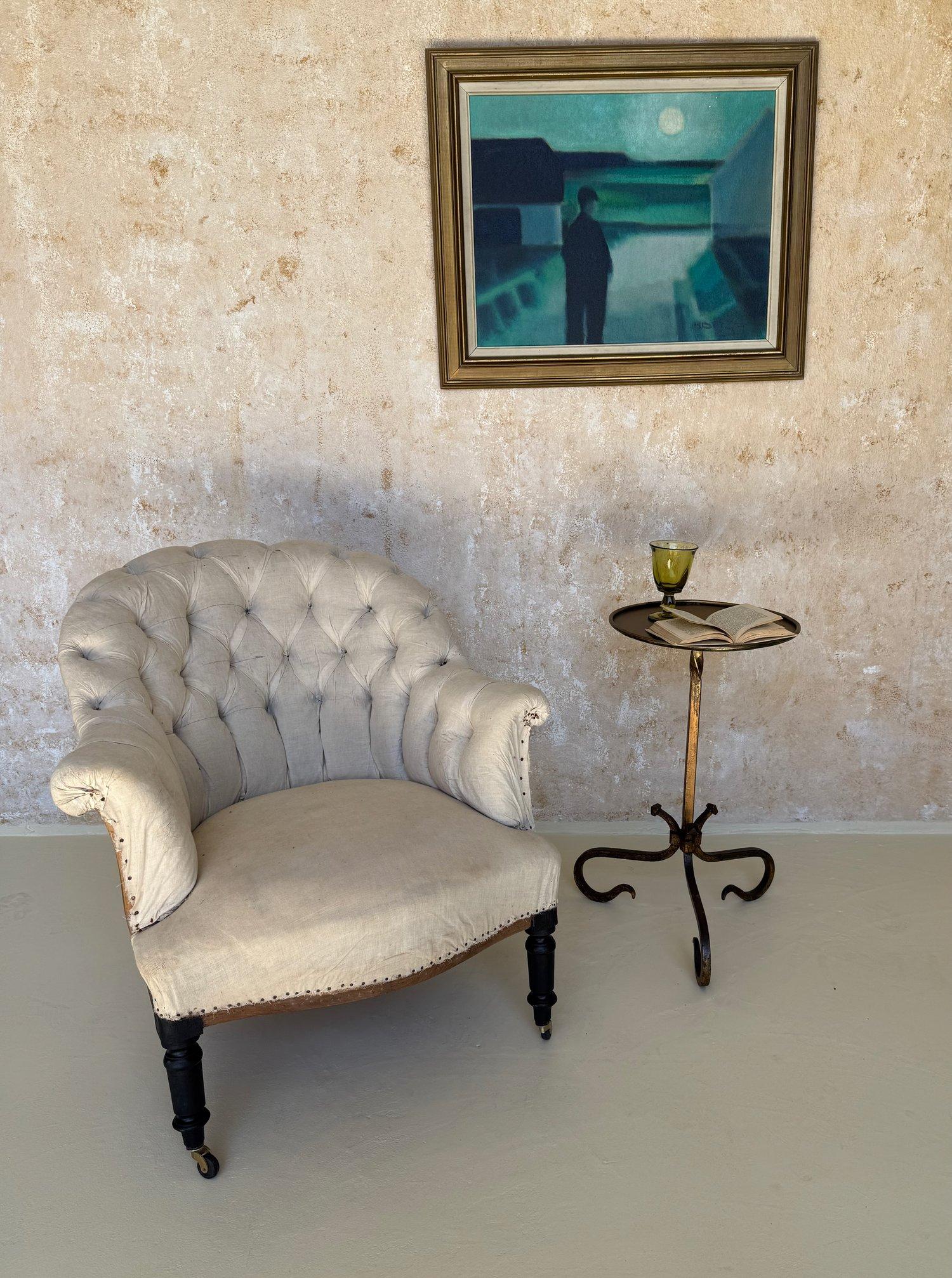 Mid-Century Modern Spanish Iron Drinks Table on a Tripod Base with Scrolled Legs For Sale