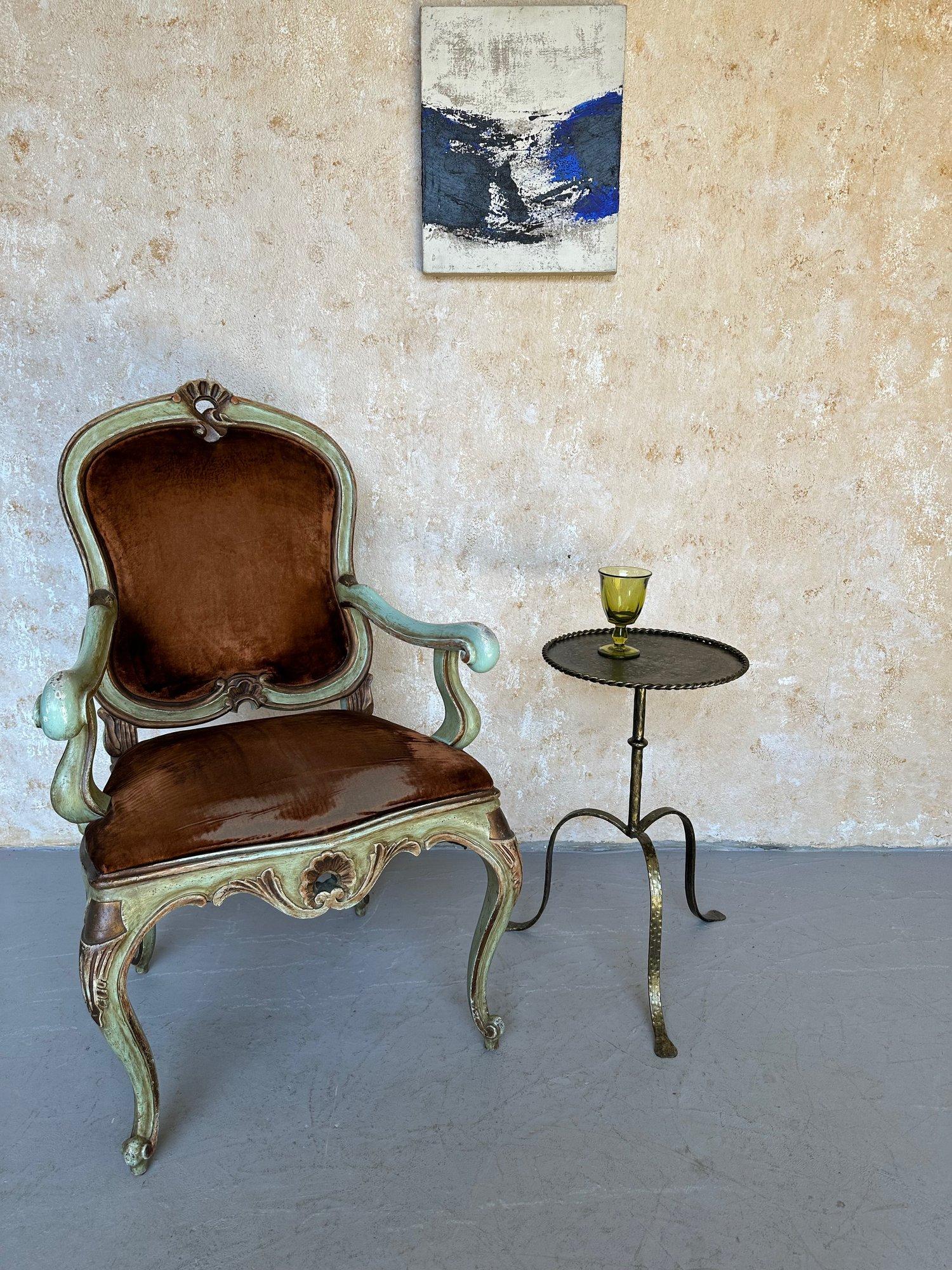 Mid-Century Modern Spanish Iron Drinks Table on an Elevated Hammered Tripod Base