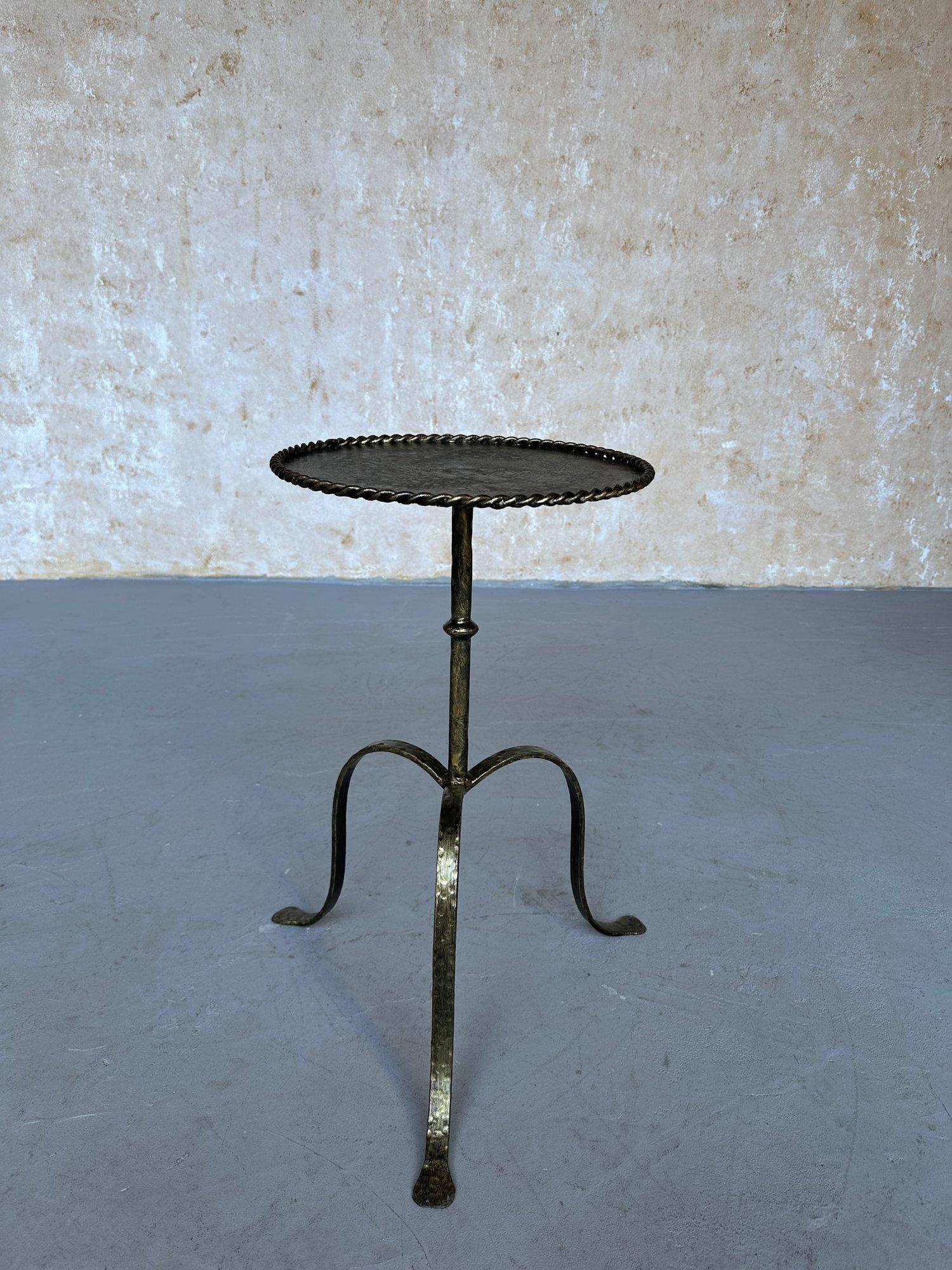 Gilt Spanish Iron Drinks Table on an Elevated Hammered Tripod Base