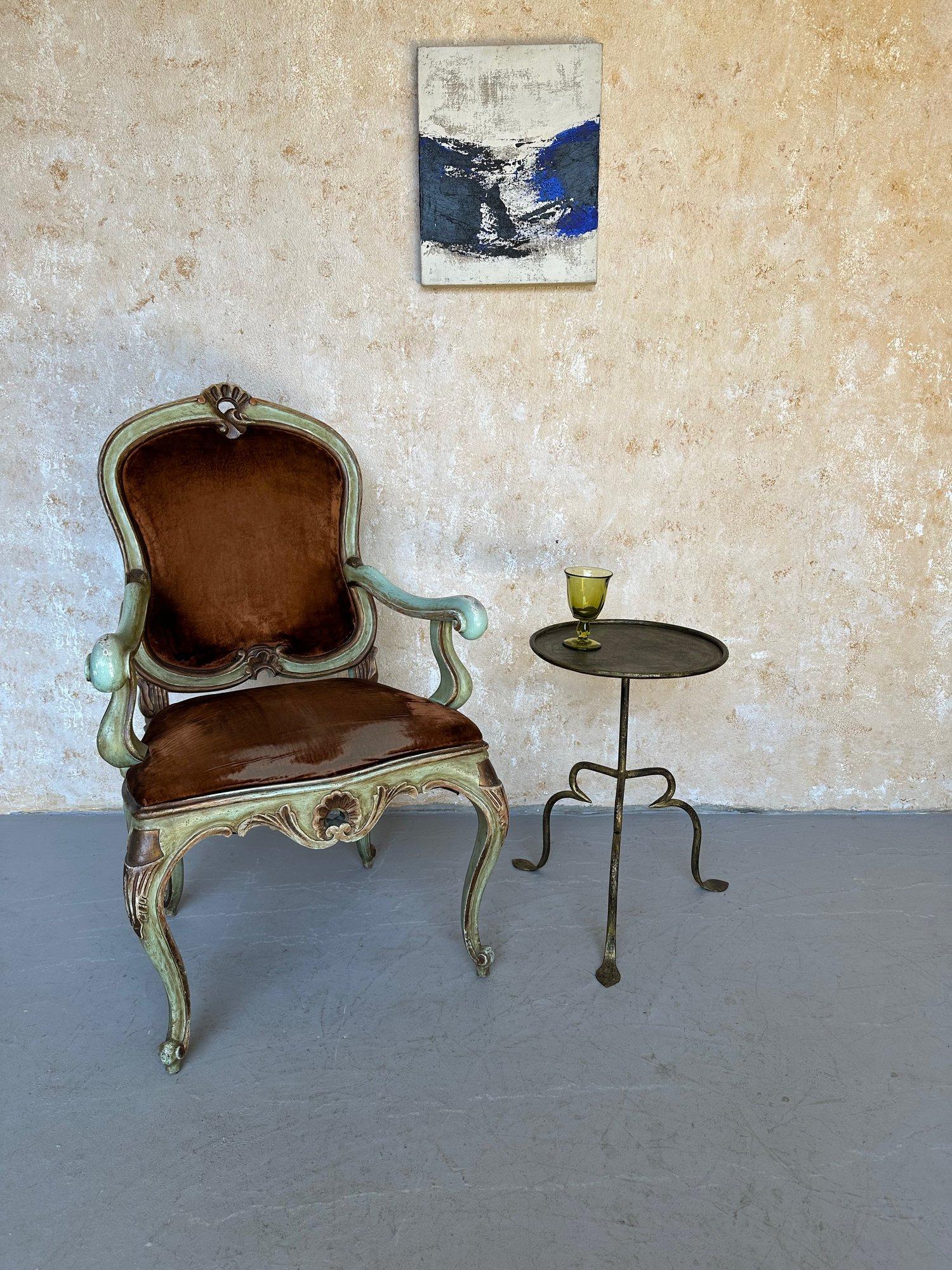 Mid-Century Modern Spanish Iron Drinks Table on an Ornate Tripod Base For Sale