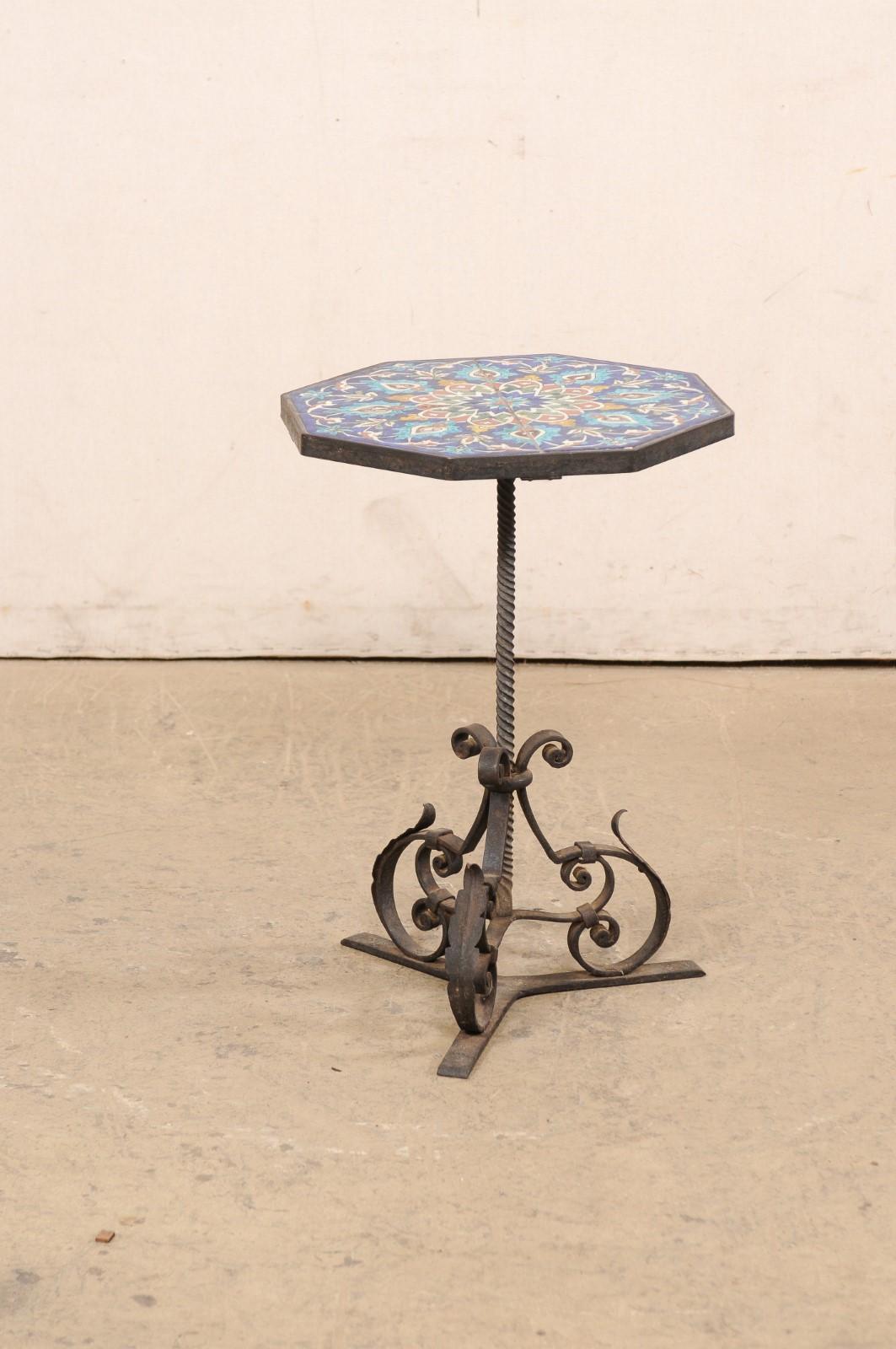 Spanish Iron Drinks Table with Tile Top For Sale 5