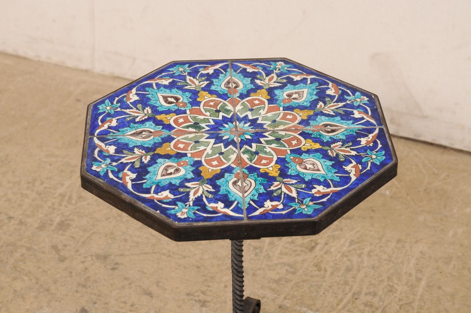 20th Century Spanish Iron Drinks Table with Tile Top For Sale