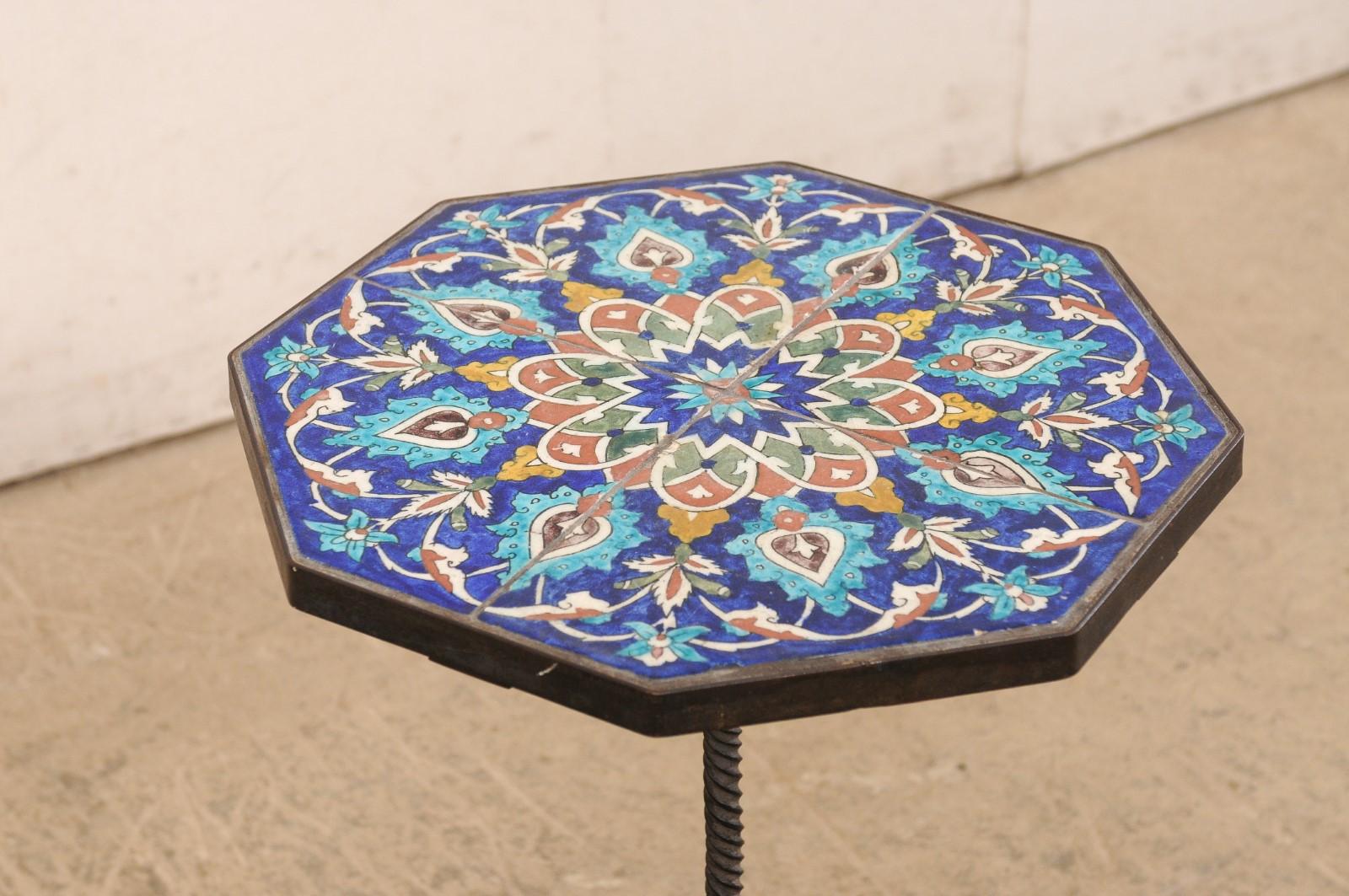 Ceramic Spanish Iron Drinks Table with Tile Top For Sale