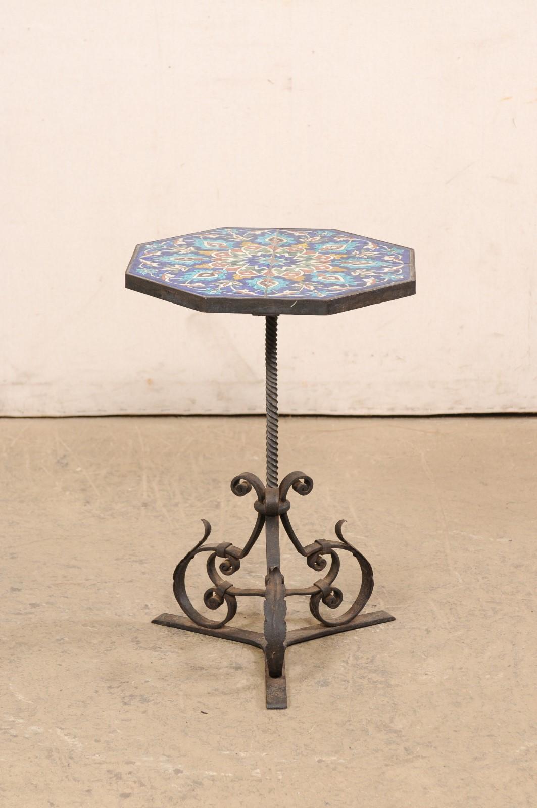 Spanish Iron Drinks Table with Tile Top For Sale 1