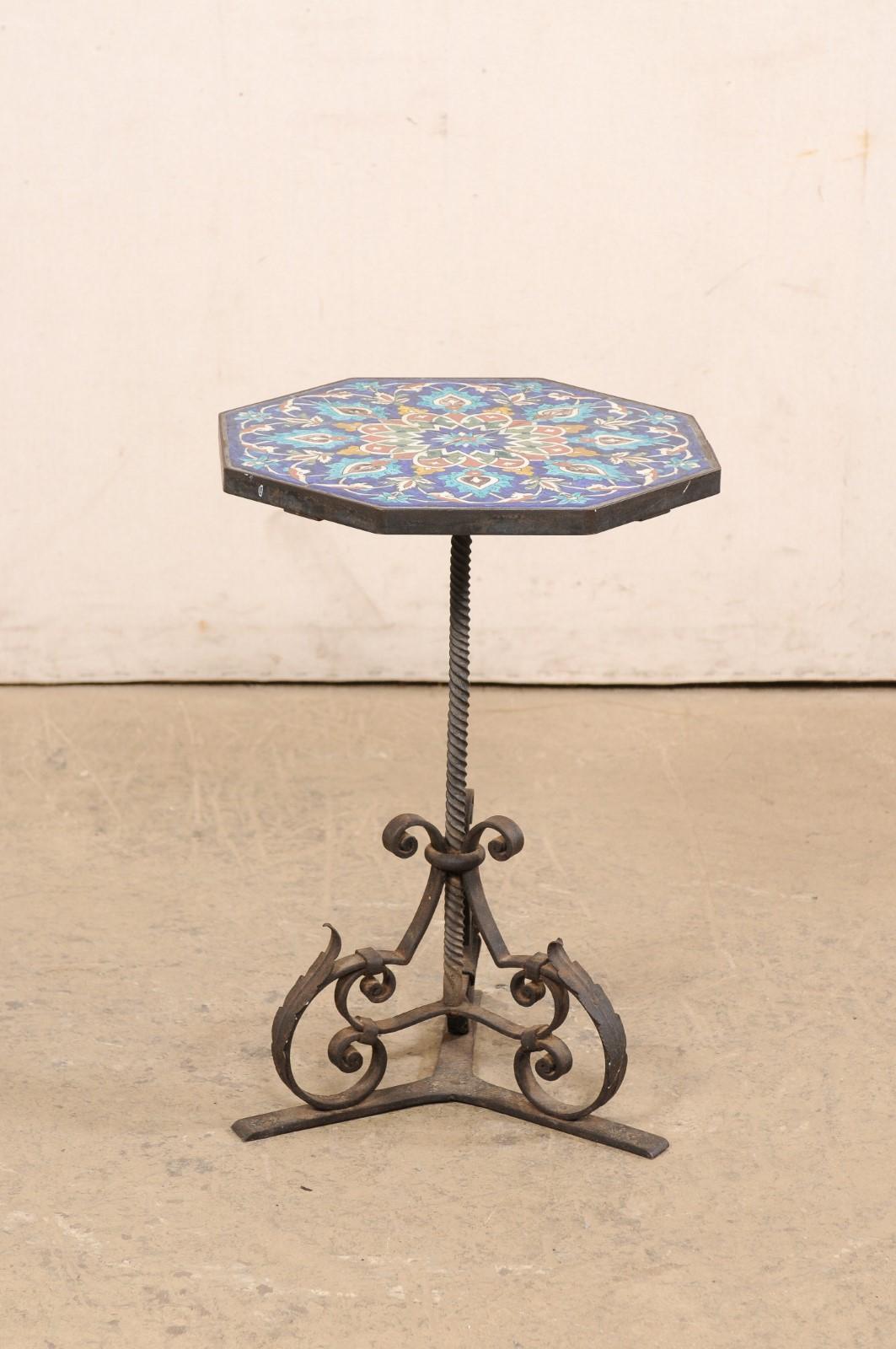 Spanish Iron Drinks Table with Tile Top For Sale 2