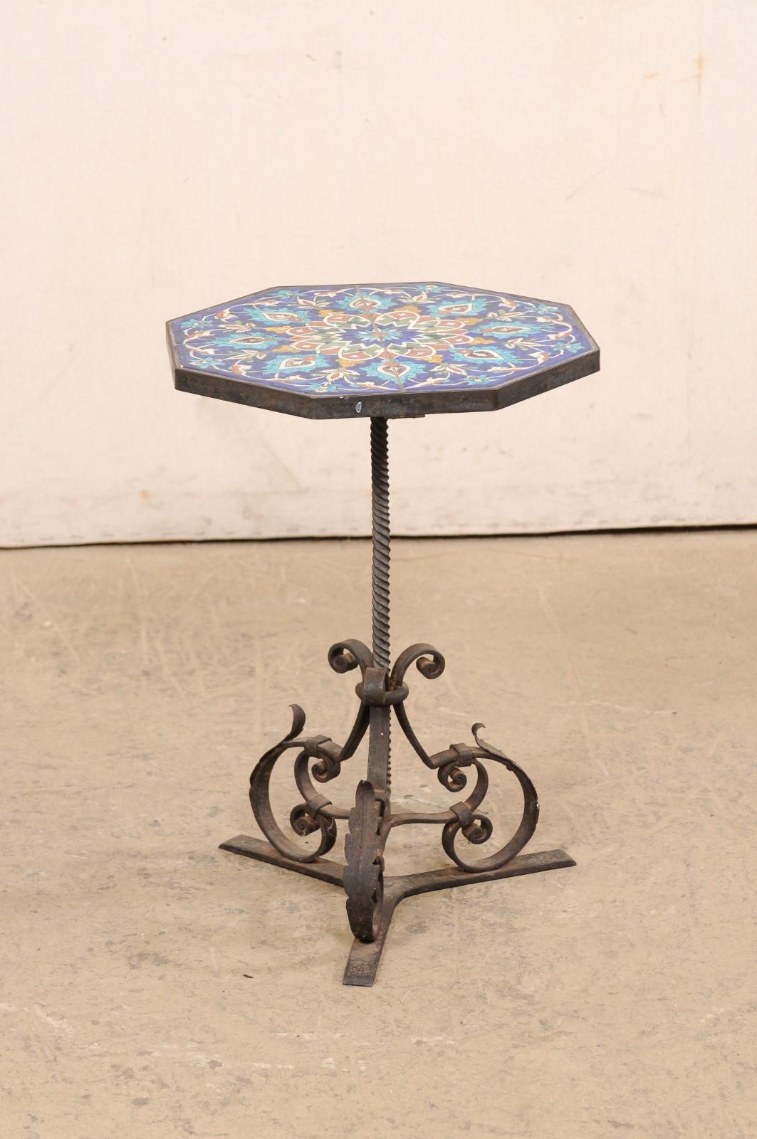 Spanish Iron Drinks Table with Tile Top For Sale 3