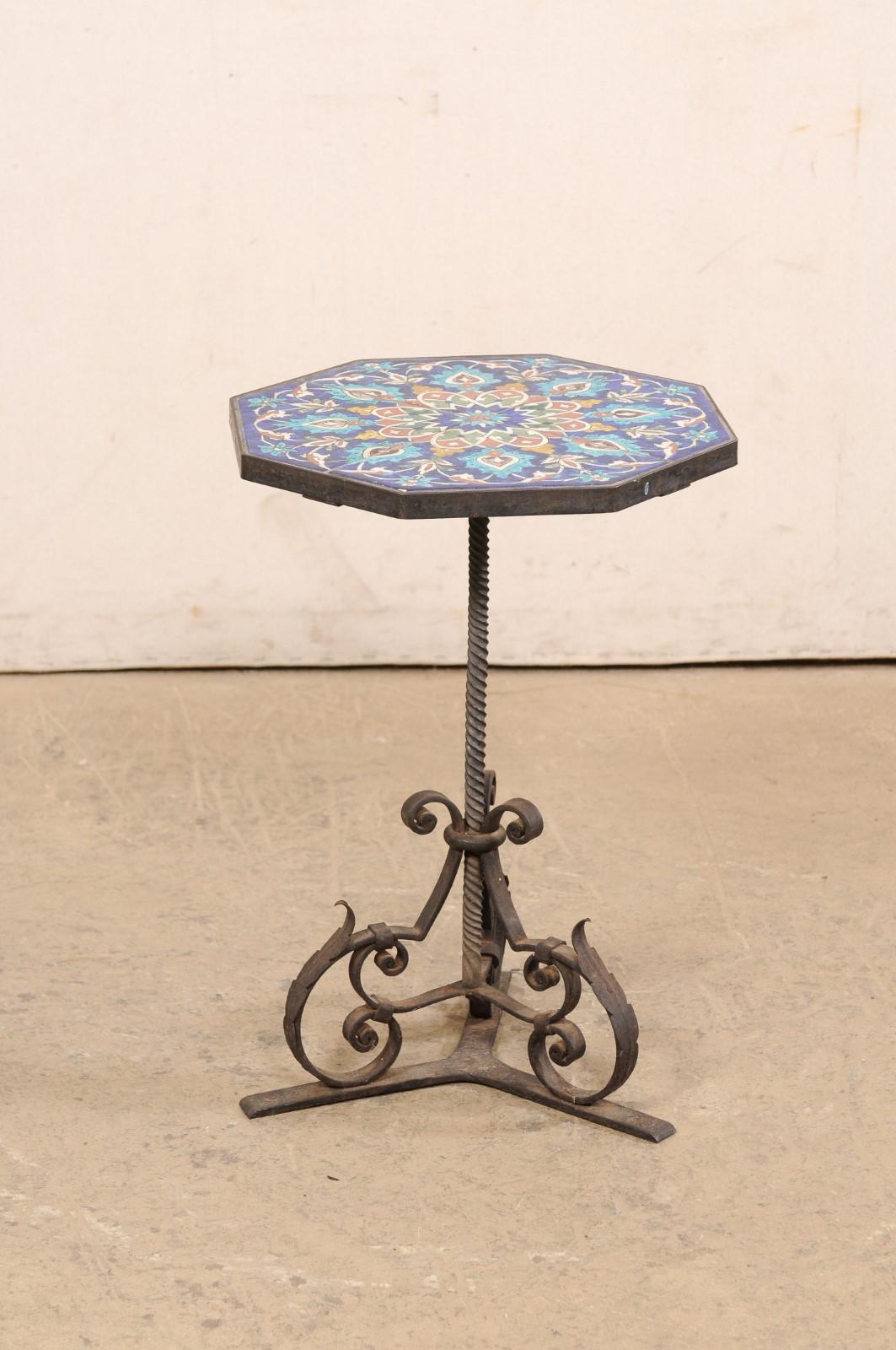 Spanish Iron Drinks Table with Tile Top For Sale 4