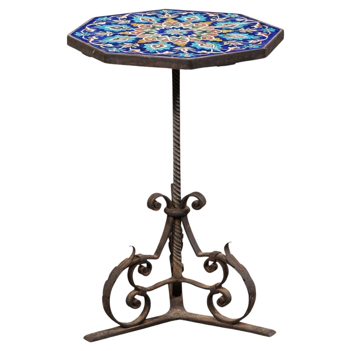 Spanish Iron Drinks Table with Tile Top For Sale