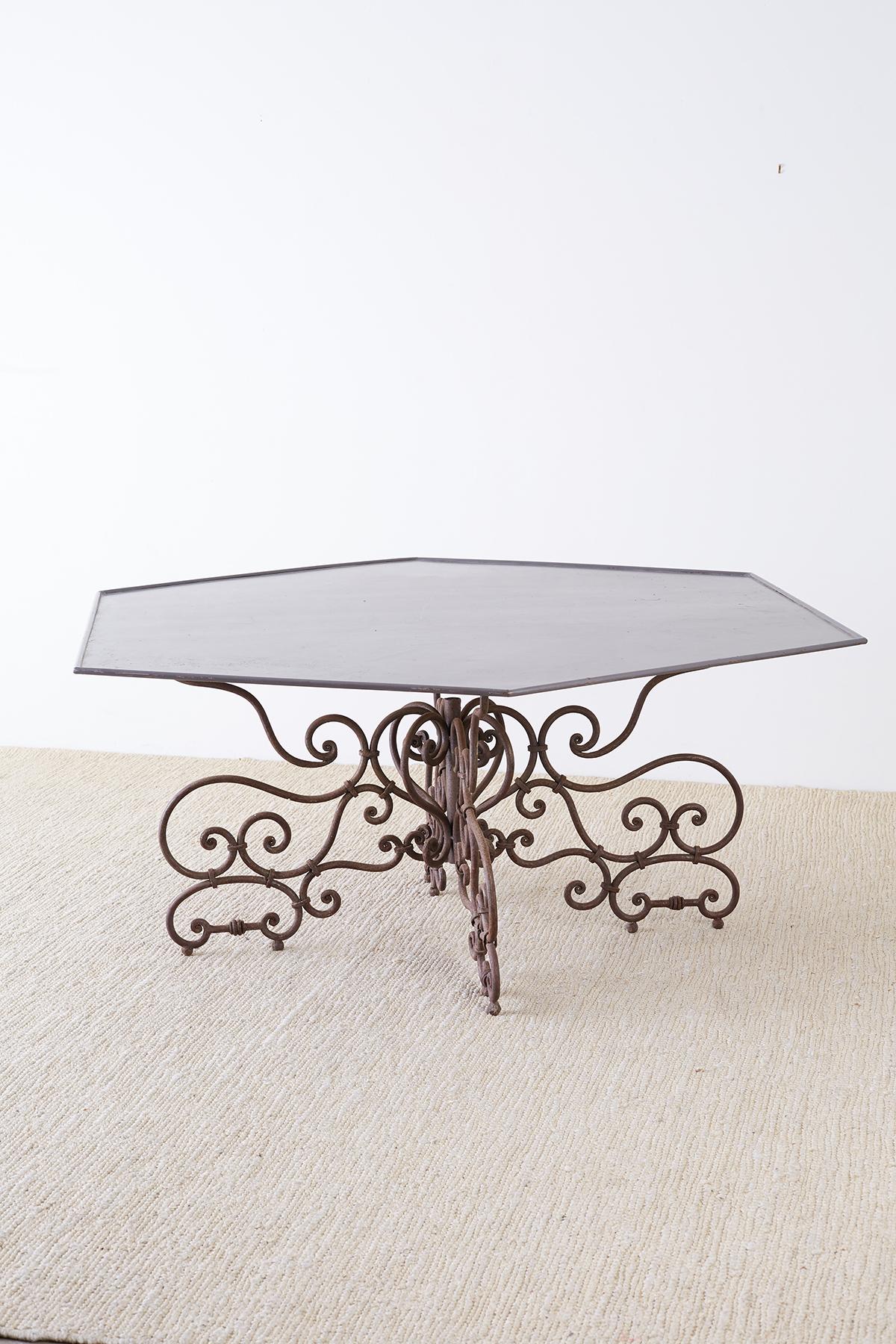 Spanish Iron Patio Garden Table with Hexagonal Top at 1stDibs