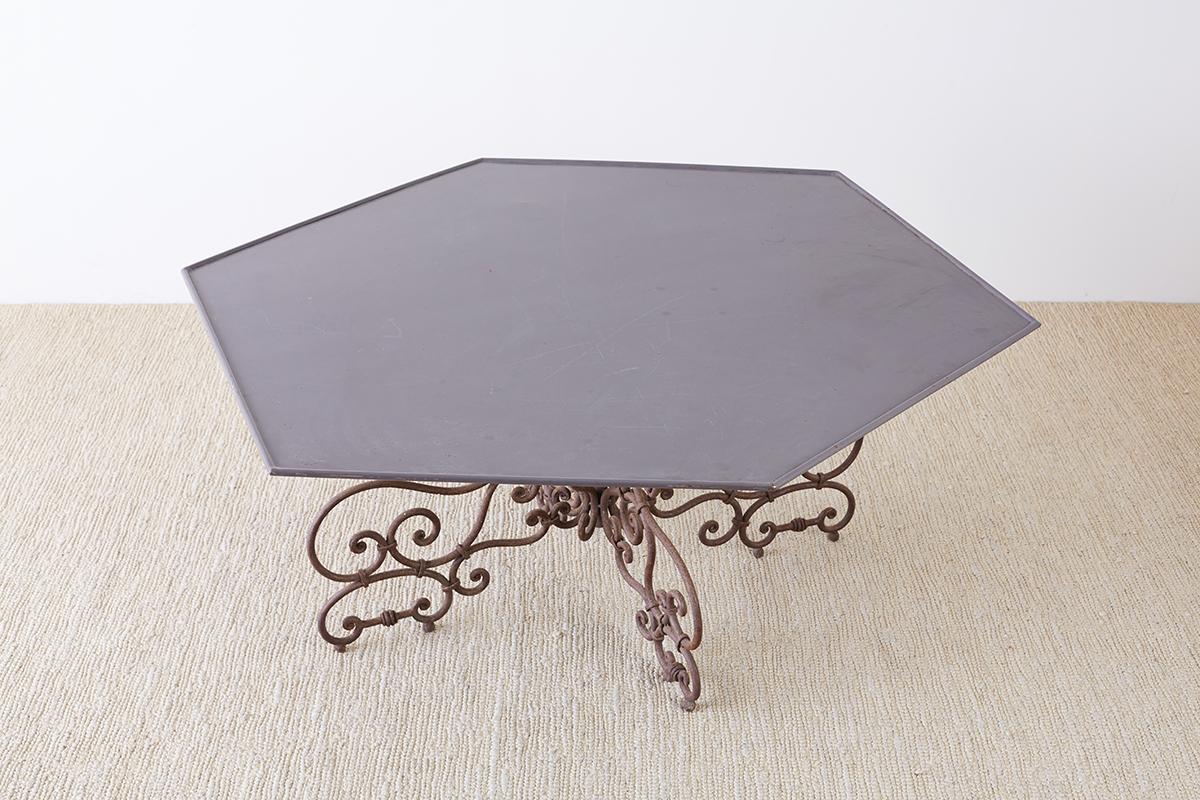 Spanish Iron Patio Garden Table with Hexagonal Top at 1stDibs
