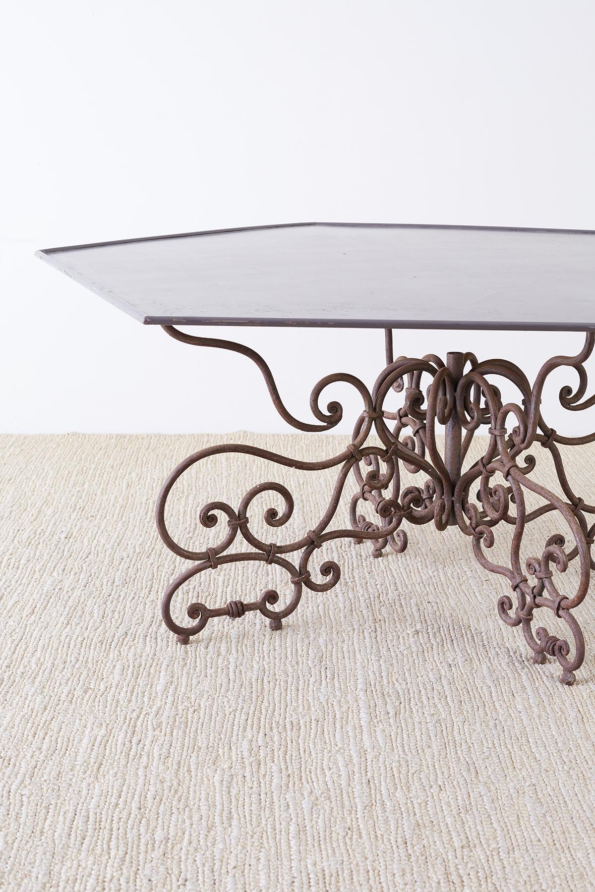 Spanish Iron Patio Garden Table with Hexagonal Top at 1stDibs