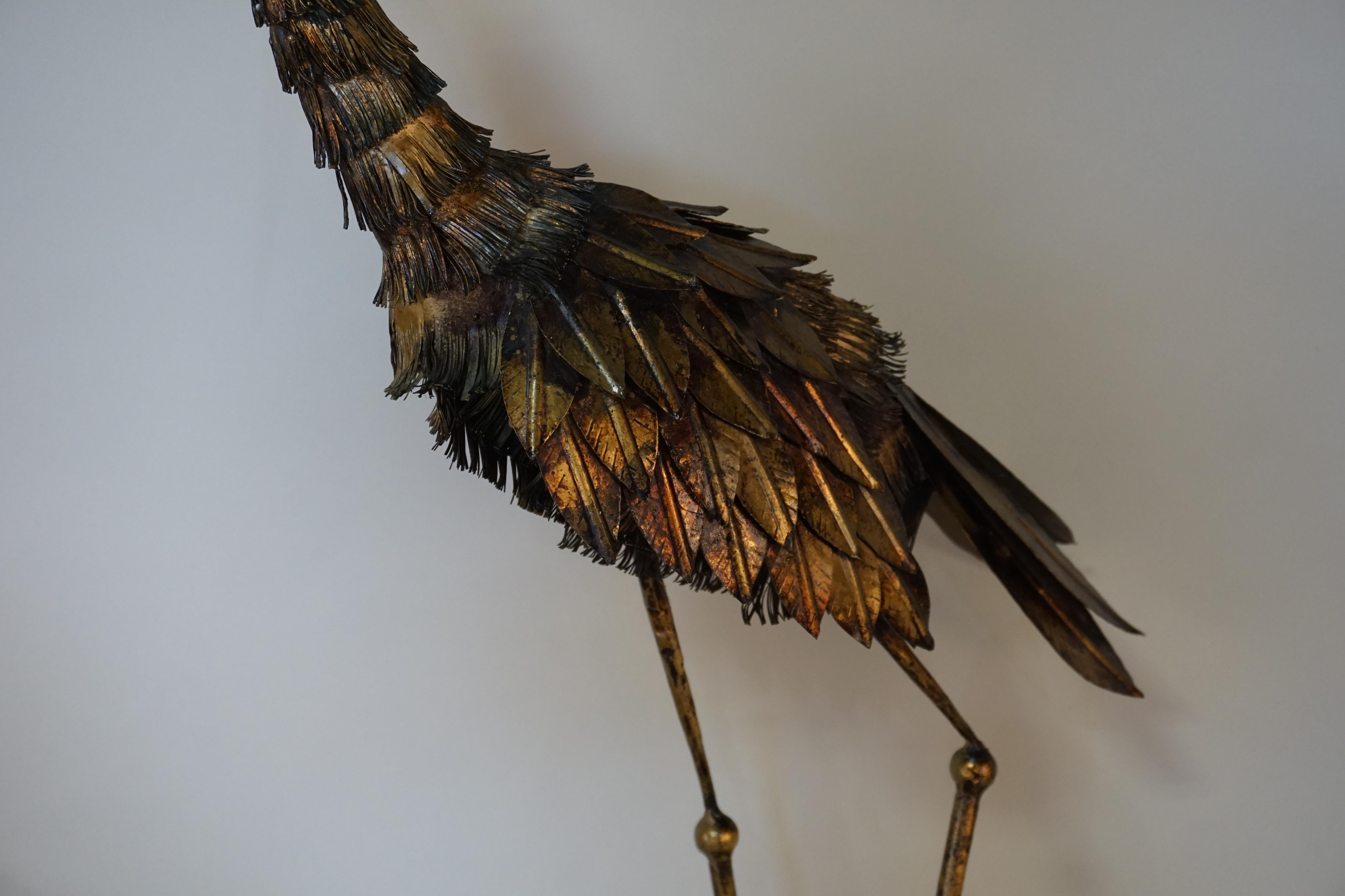 Hand-Painted Spanish Iron Sculpture of Long Legged Bird