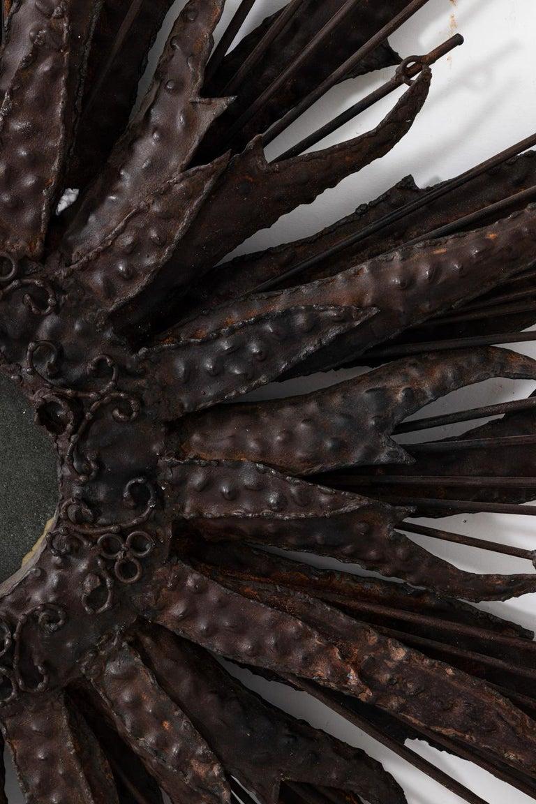 Vintage Hammered Iron Sunburst or Starburst Mirror In Good Condition For Sale In South Salem, NY
