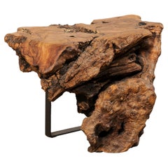 Spanish Knobby Burl Wood Drinks Table w/Iron Legs, 'Also a Great Short Pedestal'